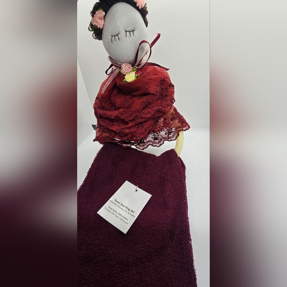 Towel and ring set cotton in burgundy color - Picture 4 of 5